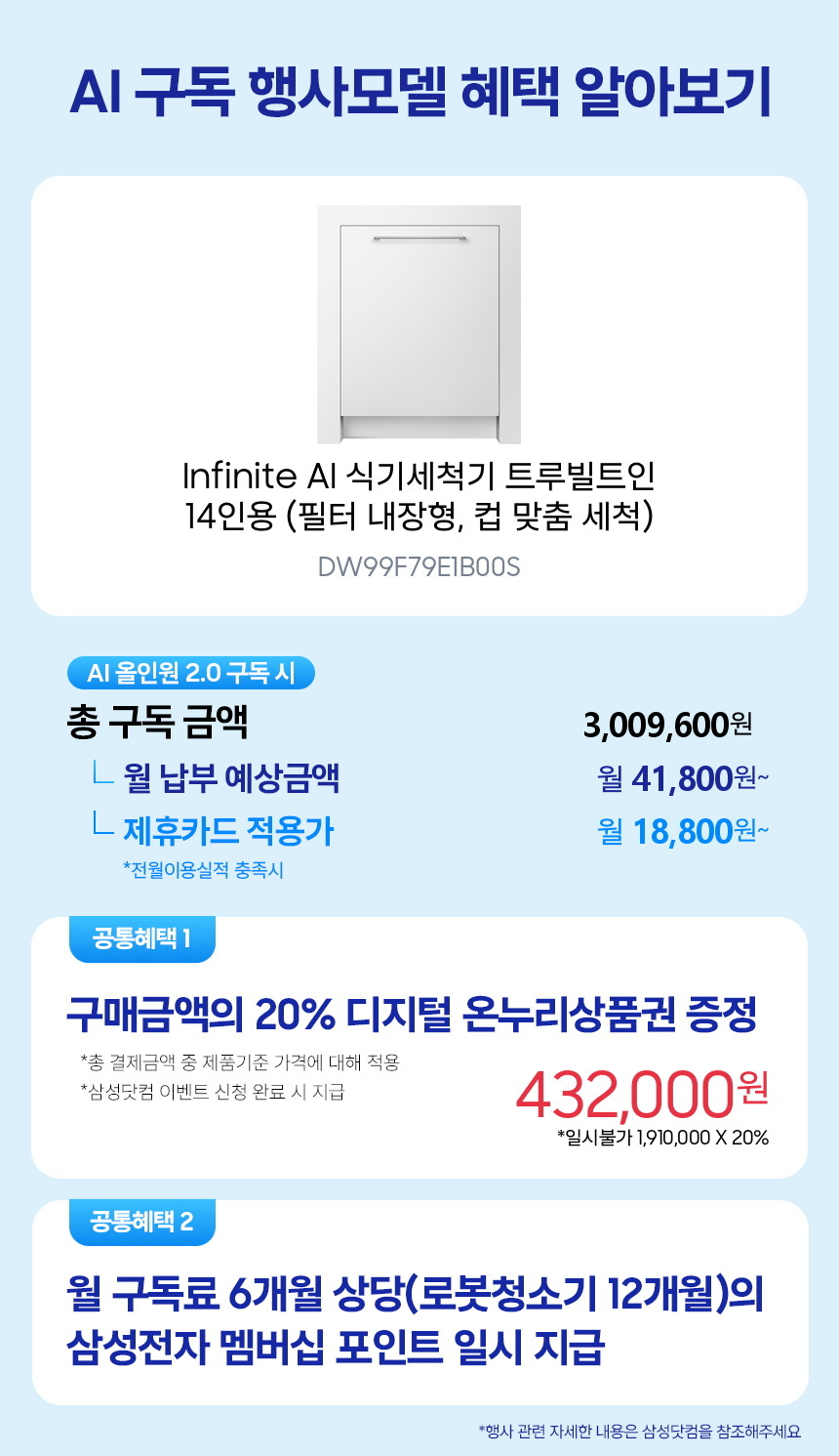 DW99F79E1B00S Infinite AI 식기세척기 트루빌트인 14인용 (필터 내장형, 컵 맞춤 세척) 구독 시뮬레이션